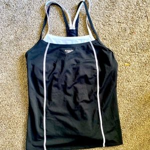 Speedo NWOT Double Strap Endurance Swim Tankini Top size 8. Black White #0187